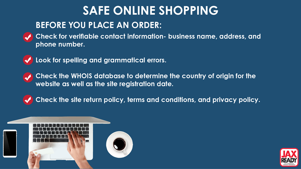 Graphic with the text Safe shopping online. 