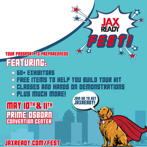 Social Media Graphic with dog that says JaxReady Fest